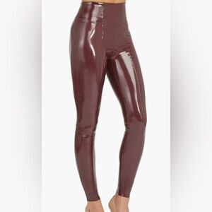 Faux leather leggings Spanx color Ruby/maroon . Nwt shiny